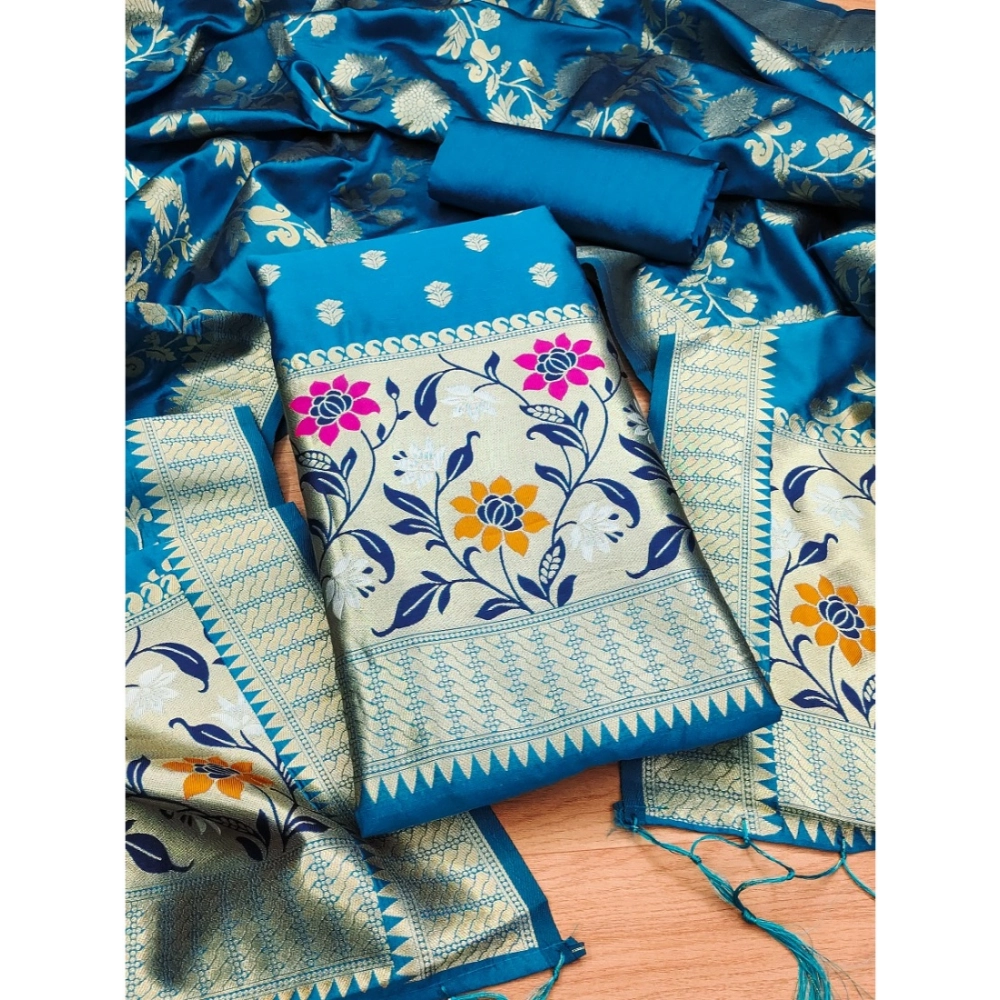 54263512531_eda96eea91_o_d-1000x1000-1.webp Women's Banarasi Silk Printed Unstitched Salwar Suit Material With Dupatta (Blue, 3Mtrs) - Image 1