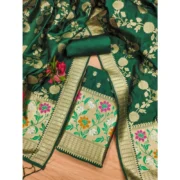 Women's Banarasi Silk Printed Unstitched Salwar Suit Material With Dupatta (Green, 3Mtrs) - Image 2