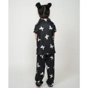 Girl's Silk Bleand Printed Short Sleeve Night Suit Set (Black) - Image 4