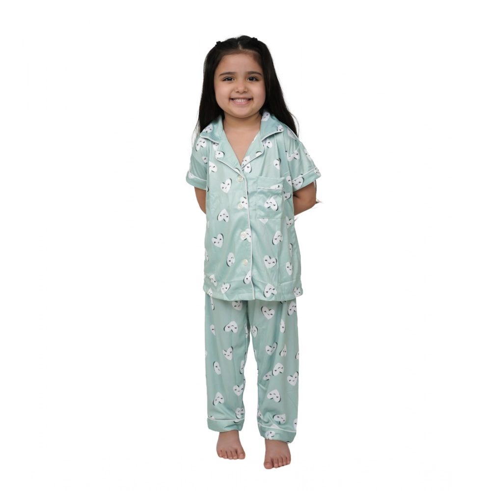54281088010_295c75c9e1_o_d-1000x1000-1.webp Girl's Silk Bleand Printed Short Sleeve Night Suit Set (Light Green) - Image 1