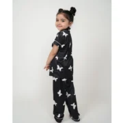 Girl's Silk Bleand Printed Short Sleeve Night Suit Set (Black) - Image 3