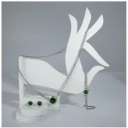 Women's Stainless Steel Green Color Silver Chain Western Combo Jewelry (Silver Plated) - Image 3