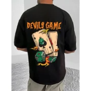 Men's Casual Cotton Blend Printed Round Neck Half Sleeve T-Shirt (Black) - Image 4