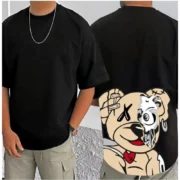 Men's Casual Cotton Blend Printed Round Neck Half Sleeve T-Shirt (Black) - Image 3
