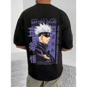 Men's Casual Cotton Blend Printed Round Neck Half Sleeve T-Shirt (Black) - Image 4