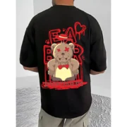 Men's Casual Cotton Blend Printed Round Neck Half Sleeve T-Shirt (Black) - Image 4