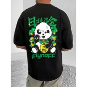 Men's Casual Cotton Blend Printed Round Neck Half Sleeve T-Shirt (Black)