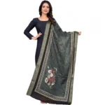 Women's chanderi silk Printed Dupatta (Black, Length: 2 Mtr)