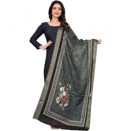 Women's chanderi silk Printed Dupatta (Black, Length: 2 Mtr)