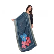 Women's chanderi silk Printed Dupatta (Navy Blue, Length: 2 Mtr) - Image 2