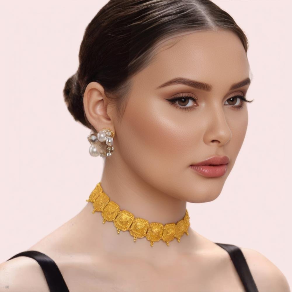 Bco71yMROaBdn1oiGYxpWMUawmCG2lTeLzOX8iWC.jpg Temple Royale Gold-Plated Goddess Motif Choker Necklace - Image 1