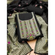 Women's Banarasi Silk Printed Unstitched Salwar Suit Material With Dupatta (Black, 3Mtrs) - Image 3