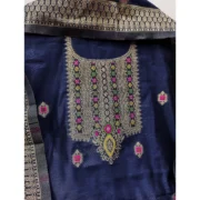 Women's Banarasi Silk Printed Unstitched Salwar Suit Material With Dupatta (Navy Blue, 3Mtrs) - Image 2