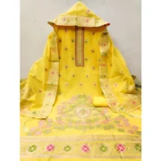 Women's Banarasi Silk Printed Unstitched Salwar Suit Material With Dupatta (Yellow, 3Mtrs) - Image 4