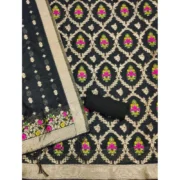Women's Banarasi Silk Printed Unstitched Salwar Suit Material With Dupatta (Black, 3Mtrs) - Image 2