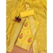 Women's Banarasi Silk Printed Unstitched Salwar Suit Material With Dupatta (Yellow, 3Mtrs) - Image 4