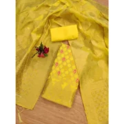 Women's Banarasi Silk Printed Unstitched Salwar Suit Material With Dupatta (Yellow, 3Mtrs) - Image 4