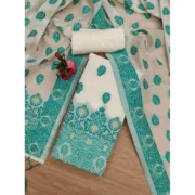 Women's Banarasi Silk Printed Unstitched Salwar Suit Material With Dupatta (Teal, 3Mtrs) - Image 4