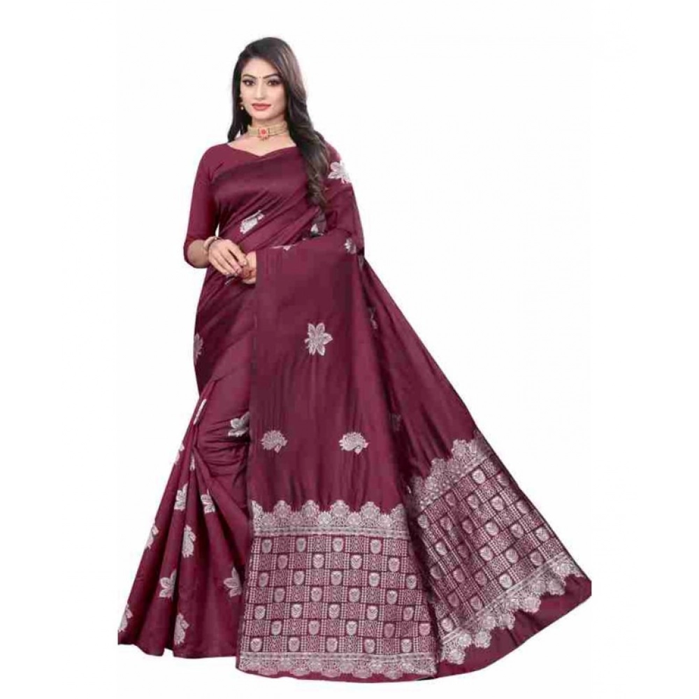 PID-63571-Women-s-Soft-Lichi-Silk-Printed-Saree-With-Unstitched-Blouse-5-5-Mtr-Wine-1-1000x1000-1.webp Women's Soft Lichi Silk Printed Saree With Unstitched Blouse 5.5Mtr (Wine) - Image 1