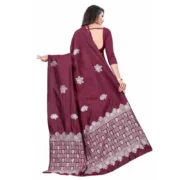 Women's Soft Lichi Silk Printed Saree With Unstitched Blouse 5.5Mtr (Wine) - Image 2