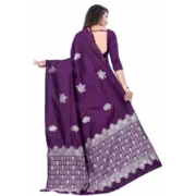 Women's Soft Lichi Silk Printed Saree With Unstitched Blouse 5.5Mtr (Purple) - Image 2