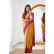 Women's Soft Lichi Silk Printed Saree With Unstitched Blouse 5.5Mtr (Mustard ) - Image 2