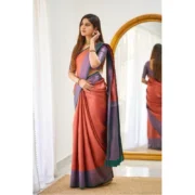 Women's Soft Lichi Silk Printed Saree With Unstitched Blouse 5.5Mtr (Orange) - Image 2