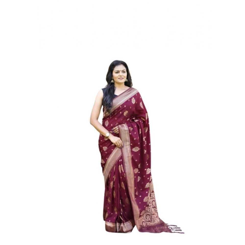 PID-63666-Women-s-Soft-Lichi-Silk-Printed-Saree-With-Unstitched-Blouse-5-5-Mtr-Wine-1-1000x1000-1.webp Women's Soft Lichi Silk Printed Saree With Unstitched Blouse 5.5Mtr (Wine) - Image 1
