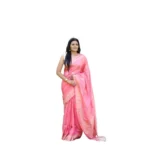 Women's Soft Lichi Silk Printed Saree With Unstitched Blouse 5.5Mtr (Pink)
