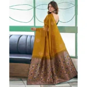 Women's Soft Lichi Silk Printed Saree With Unstitched Blouse 5.5Mtr (Mustard ) - Image 2