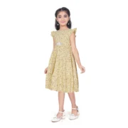Girl's Twill Printed Short Sleeve Round Neck Dress (Yellow) - Image 3