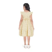 Girl's Twill Printed Short Sleeve Round Neck Dress (Yellow) - Image 4