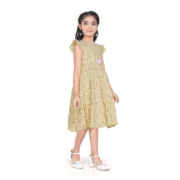Girl's Twill Printed Short Sleeve Round Neck Dress (Yellow) - Image 2