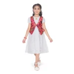 Girl's Heavy Chicken Printed Short Sleeve Round Neck Dress (White)