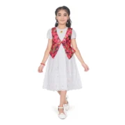 Girl's Heavy Chicken Printed Short Sleeve Round Neck Dress (White)
