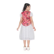 Girl's Heavy Chicken Printed Short Sleeve Round Neck Dress (White) - Image 3