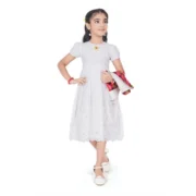 Girl's Heavy Chicken Printed Short Sleeve Round Neck Dress (White) - Image 4