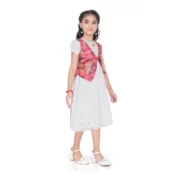Girl's Heavy Chicken Printed Short Sleeve Round Neck Dress (White) - Image 2