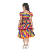 Girl's Taffeta Silk Striped Short Sleeve V Neck Dress (Multicolor) - Image 3