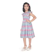 Girl's Lycra Printed Sleeve Less Round Neck Dress (Multicolor) - Image 4