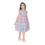 Girl's Lycra Printed Sleeve Less Round Neck Dress (Multicolor) - Image 2