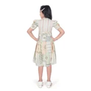 Girl's Digital Knitted Printed Half Sleeve Close Neck Dress (Light Green) - Image 3