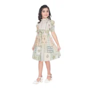 Girl's Digital Knitted Printed Half Sleeve Close Neck Dress (Light Green) - Image 4
