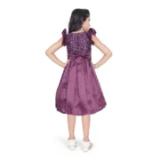 Girl's Satin Printed Sleeve Less Round Neck Dress (Purple) - Image 3