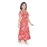 Girl's Shiffon Printed Short Sleeve Round Neck Dress (Multicolor) - Image 3
