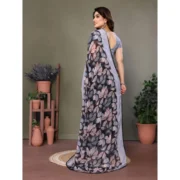 Women's Chiffon Printed Saree With Unstitched Blouse 5.5Mtr (Grey) - Image 3