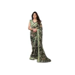 Women's Chiffon Printed Saree With Unstitched Blouse 5.5Mtr (Green)