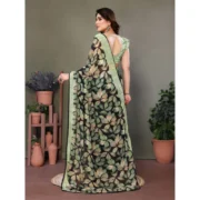 Women's Chiffon Printed Saree With Unstitched Blouse 5.5Mtr (Green) - Image 4