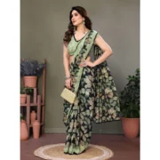Women's Chiffon Printed Saree With Unstitched Blouse 5.5Mtr (Green) - Image 2