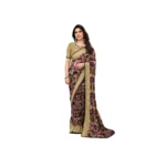 Women's Chiffon Printed Saree With Unstitched Blouse 5.5Mtr (Beige)